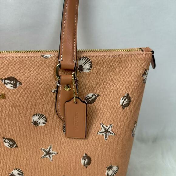 Coach Gallery Tote Bag With Shell Print In Canvas/Coral/Sunrise CBM12 NWT - Picture 8 of 9